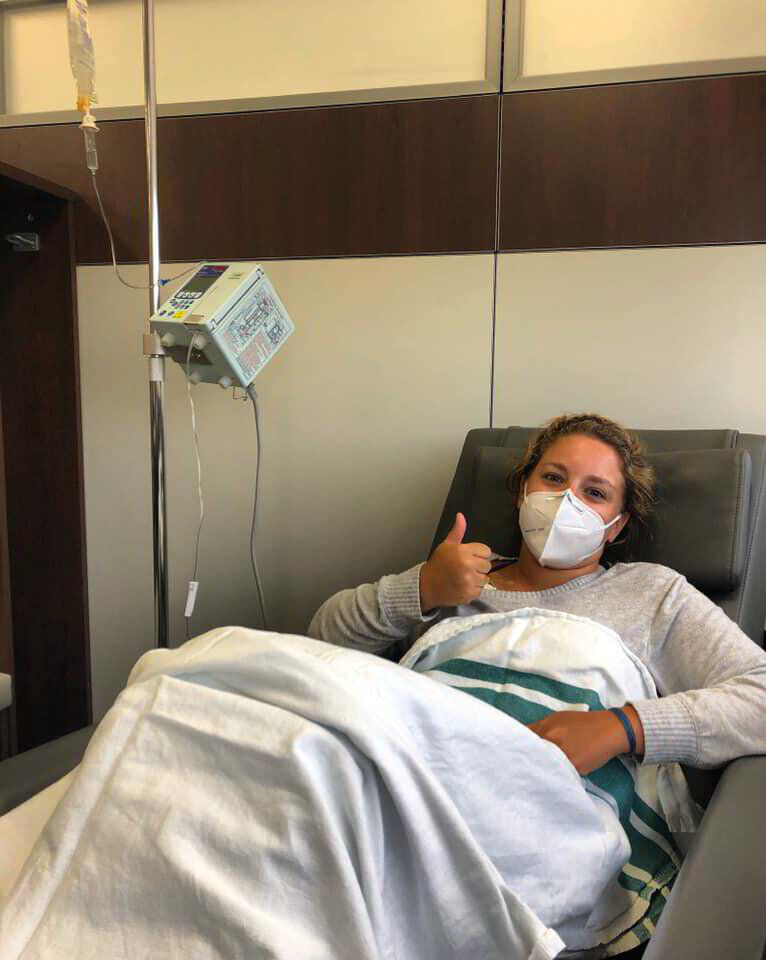 Emily at chemo treatment