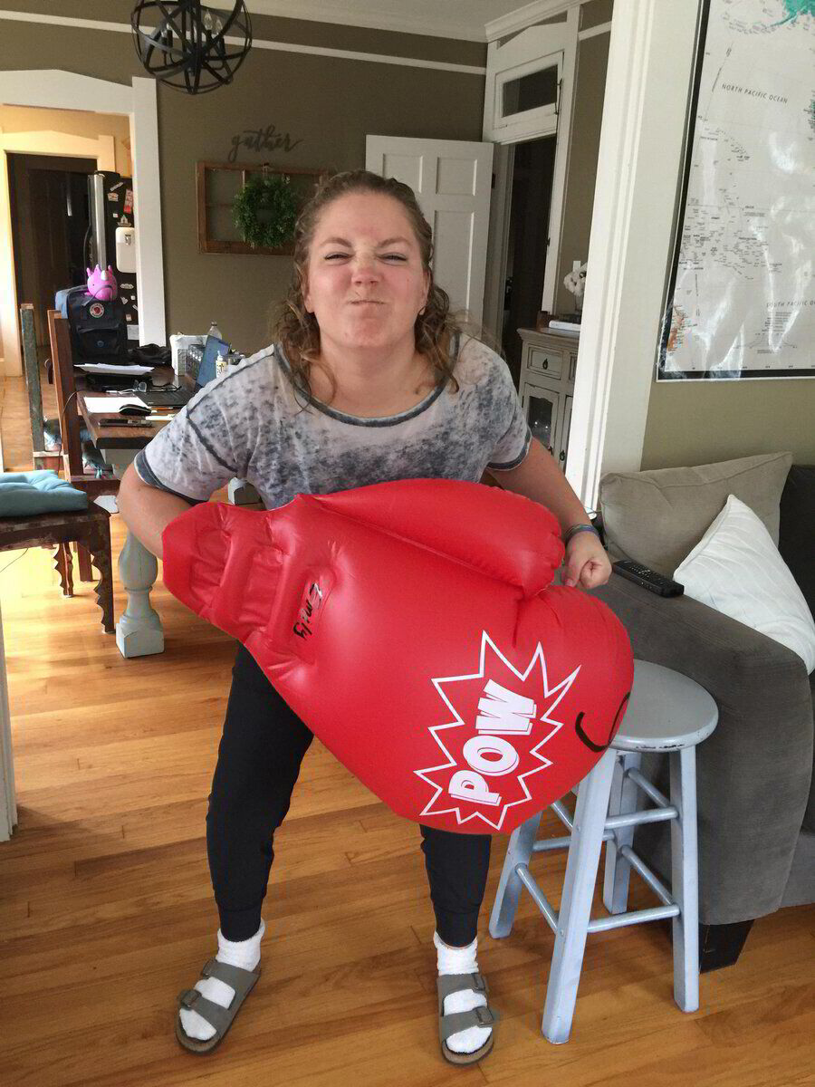 Emily with chemo glove